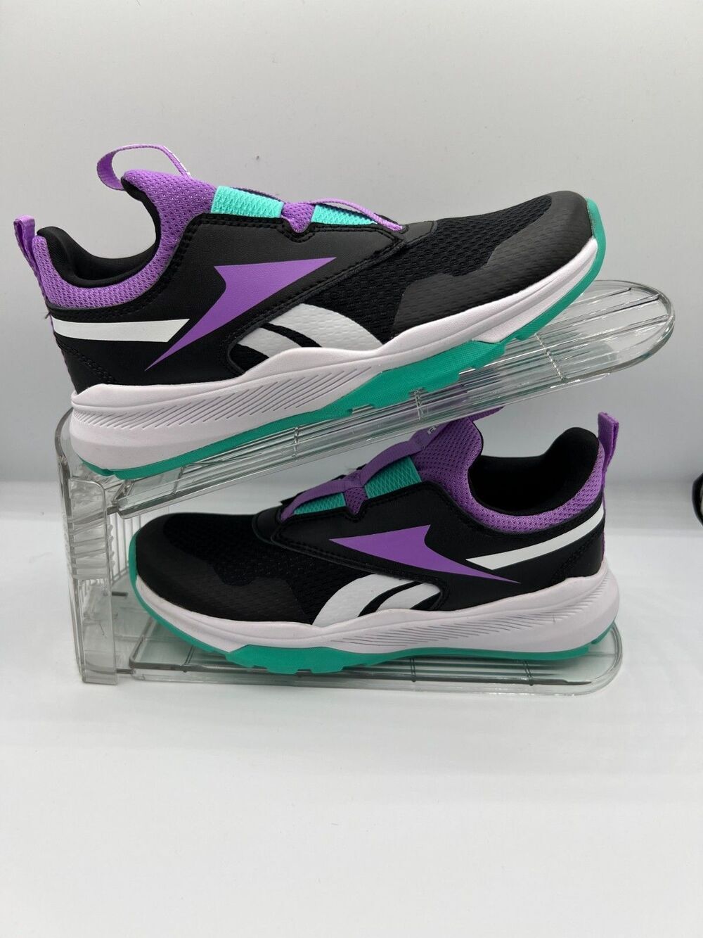 Reebok Rush Runner Black Purple Teal Slip On Sneakers Girls Size 2